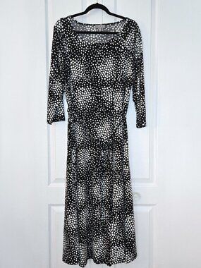 Laura Plus Black & White Square Polka-Dot A-Line Belted Midi Dress | Size 2X
